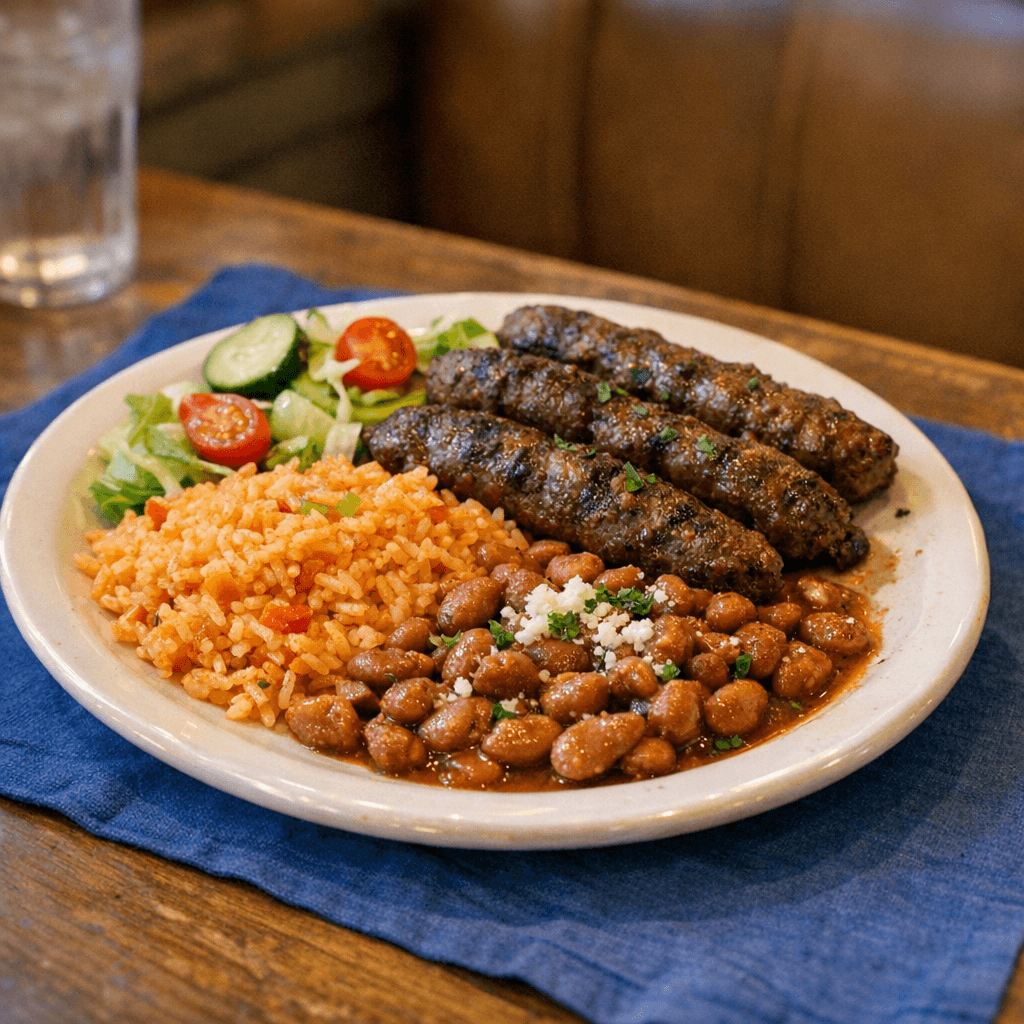 Beef Kefta Rice and beans