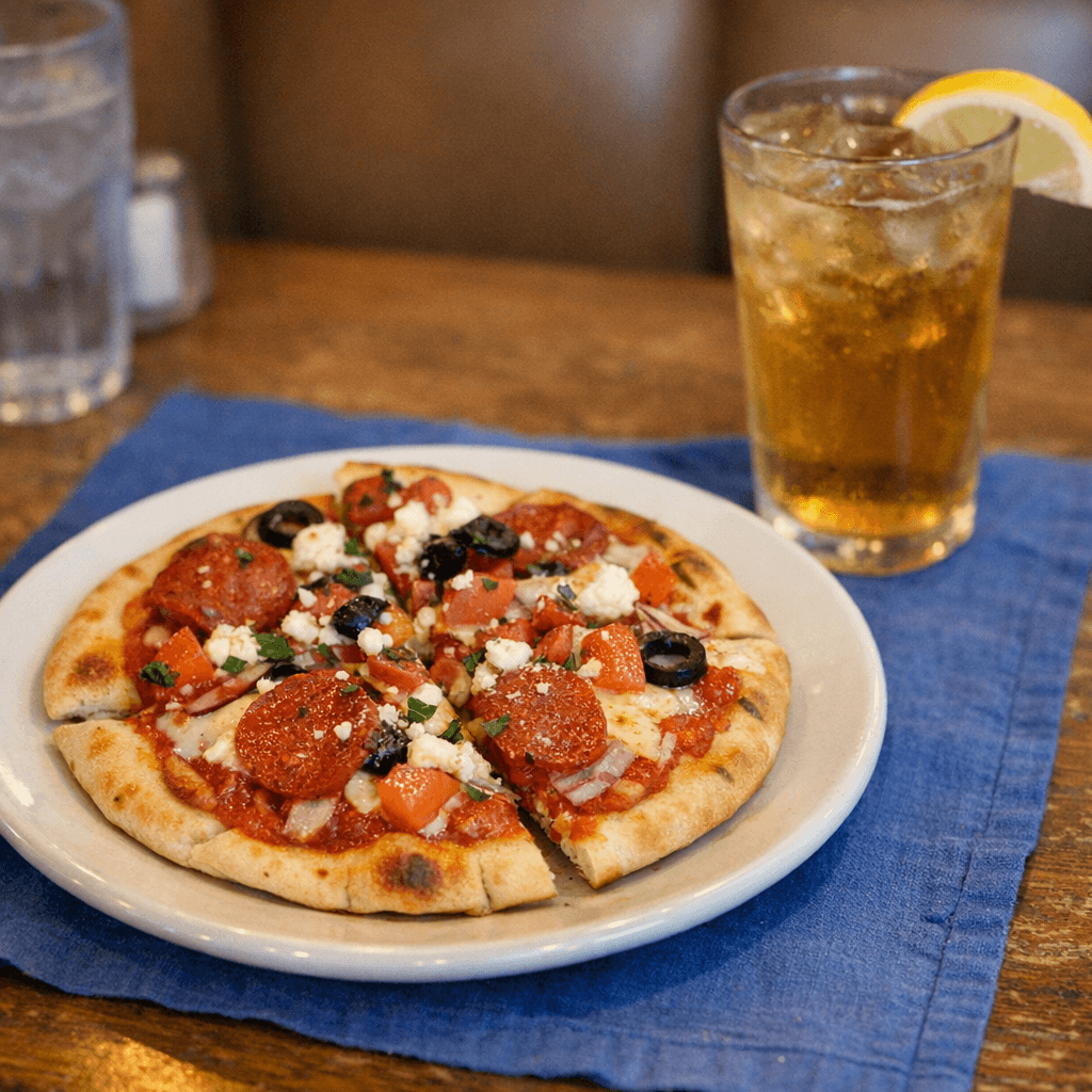 Pita pizza and drink